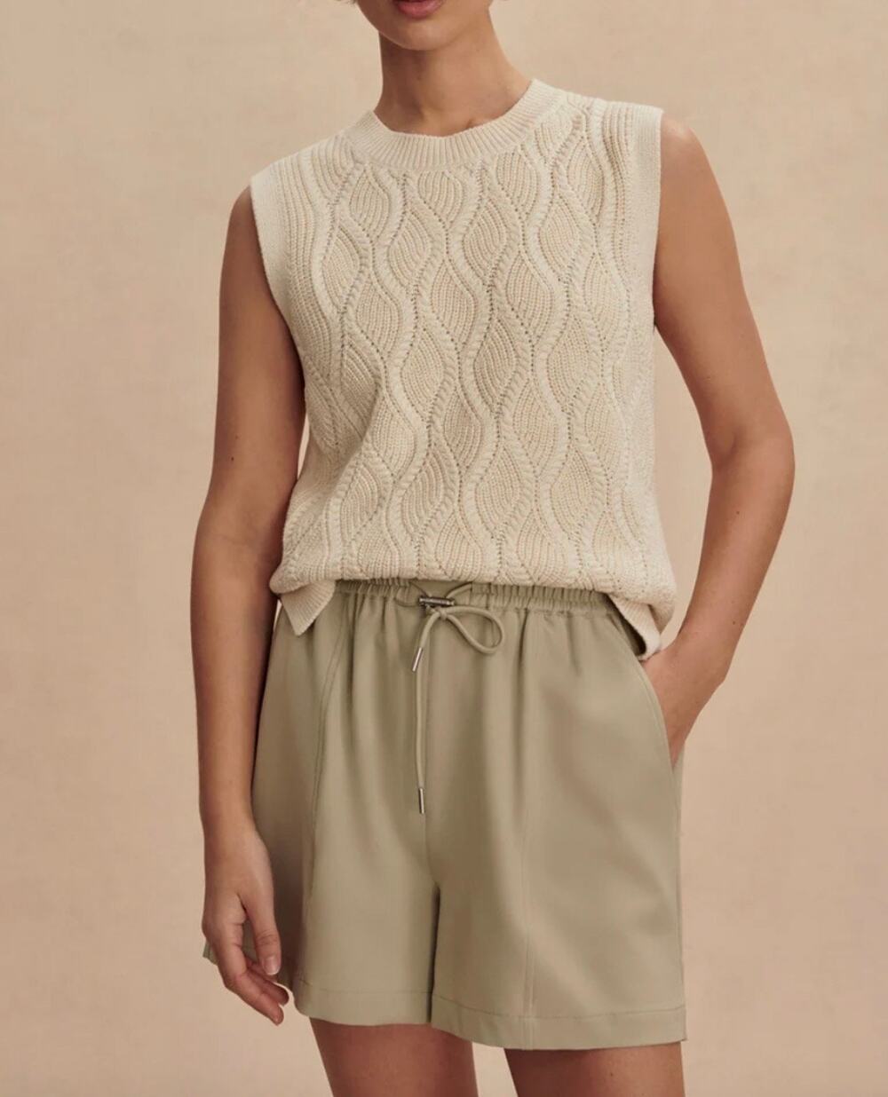 NWT Varley Teller Longline Knit Tank Birch Cream Cable Knit Sweater Vest Medium